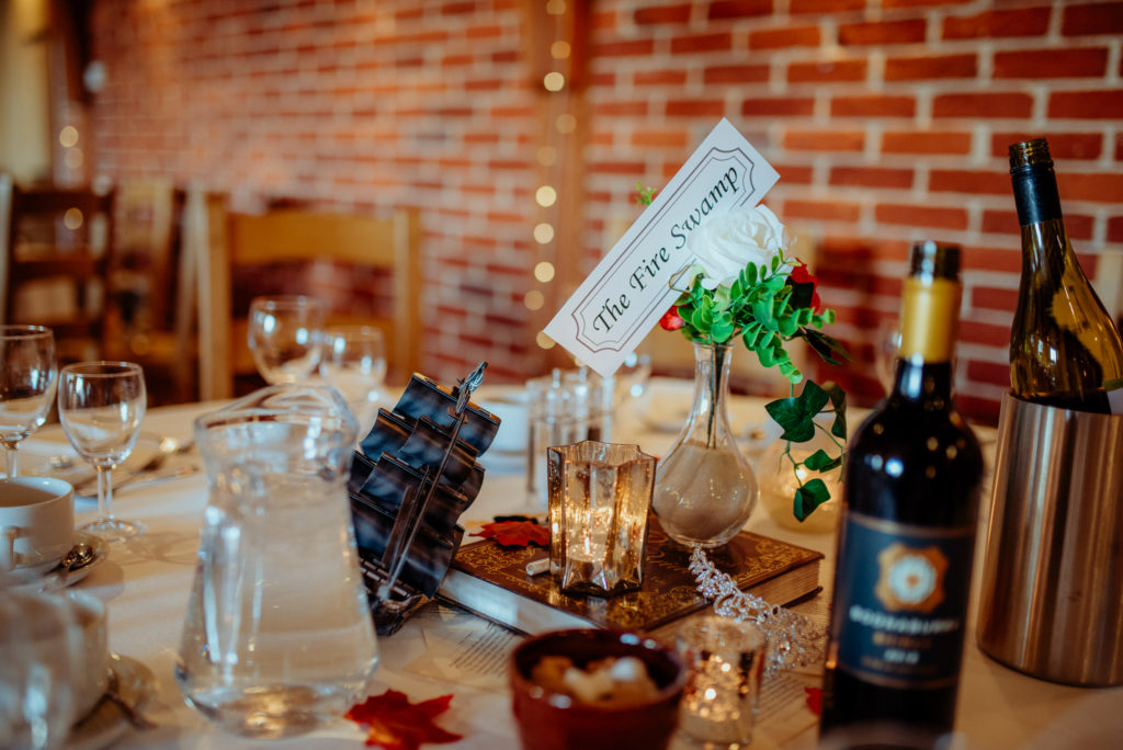 Kent wedding photographer The Ferry House Inn Harty Creative wedding Magical themed wedding DIY wedding crafts book themed Harry Potter Lord of the Rings wedding dress father of the bride bridesmaids DIY table decorations