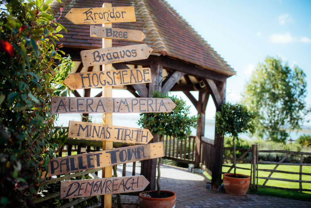 Kent wedding photographer The Ferry House Inn Harty Creative wedding Magical themed wedding DIY wedding crafts book themed Harry Potter Lord of the Rings