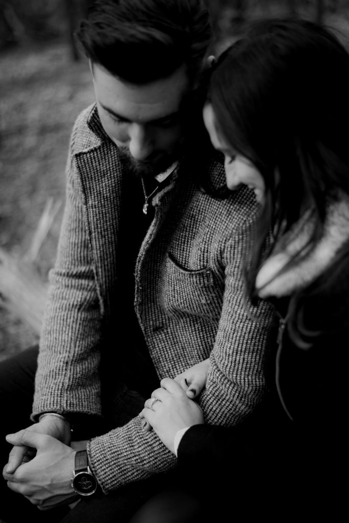 Black and white engagement photoshoot Guildford