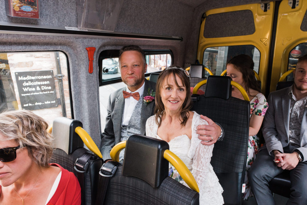 Bridal party on Bob the bus in Totnes