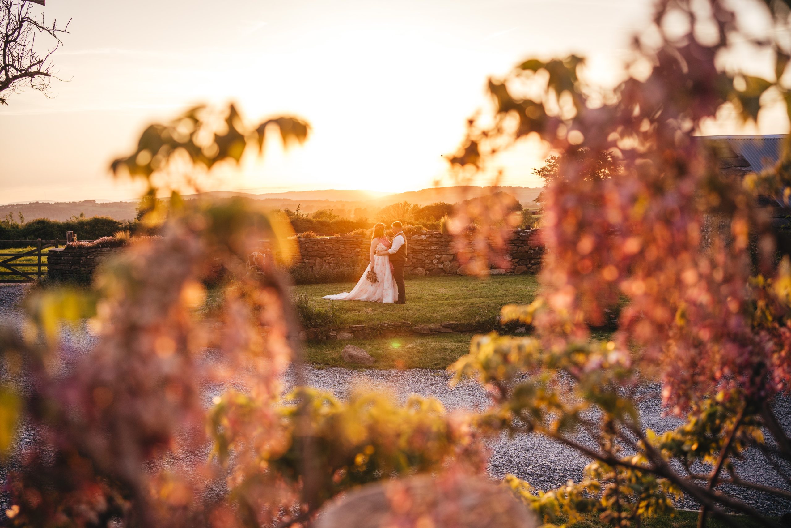 Golden hour at Uphill Farm wedding venue on the edge of Dartmoor