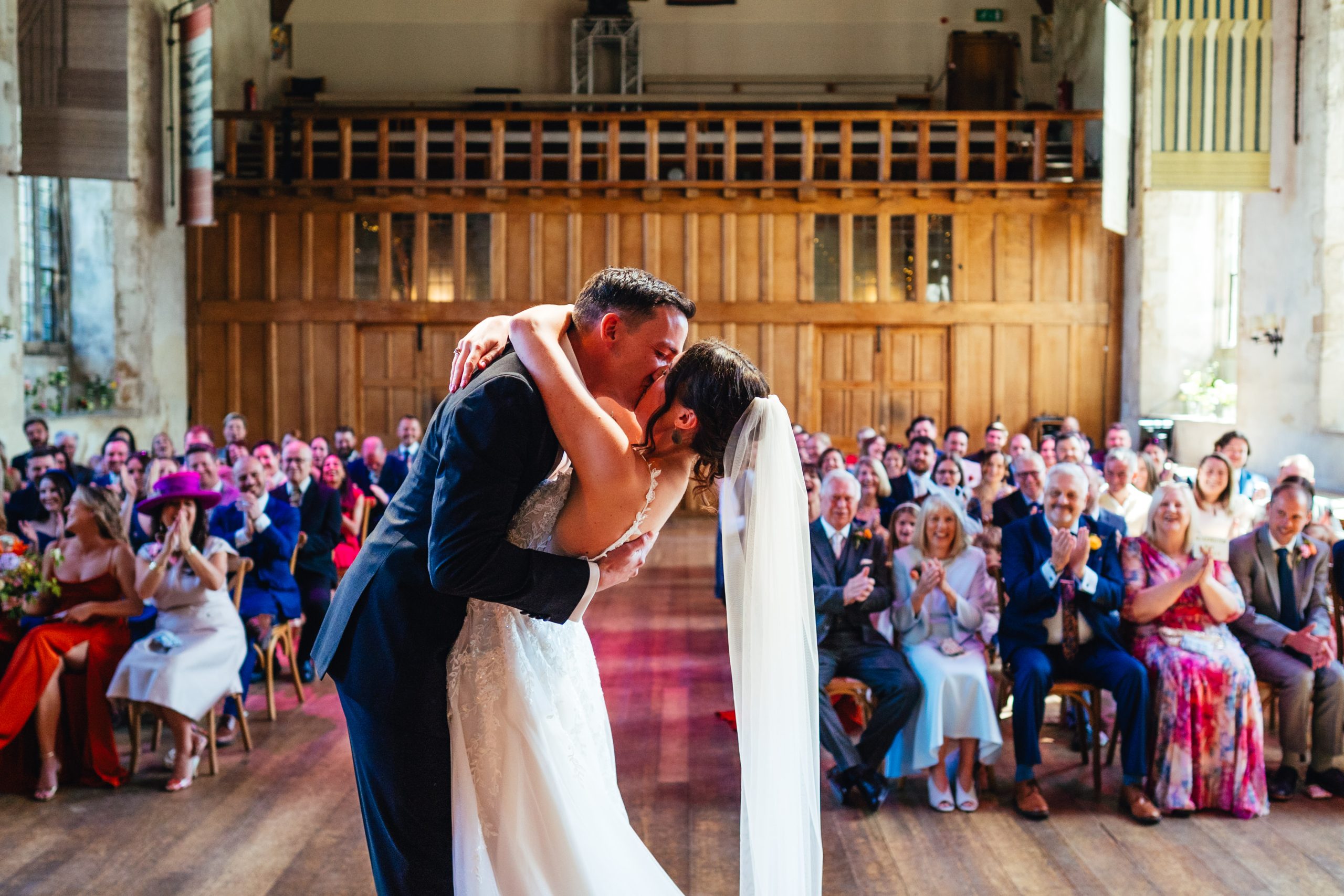 Couple share first kiss at Dartington Hall in Devon